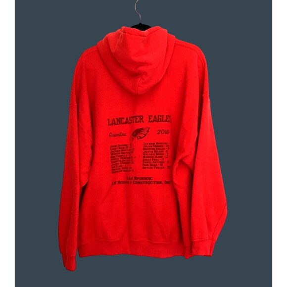 GILDAN- MENS RED FRONT/BACK GRAPHIC KANGAROO POCKET PULLOVER HOODIE SIZE LARGE - Picture 2 of 6